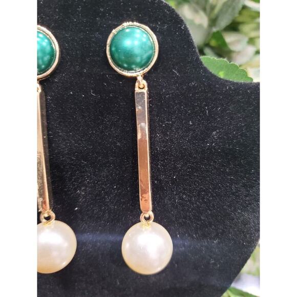 Women's Vintage Gold French Green Stylish Drop Dangle Earrings Set - Picture 3 of 7